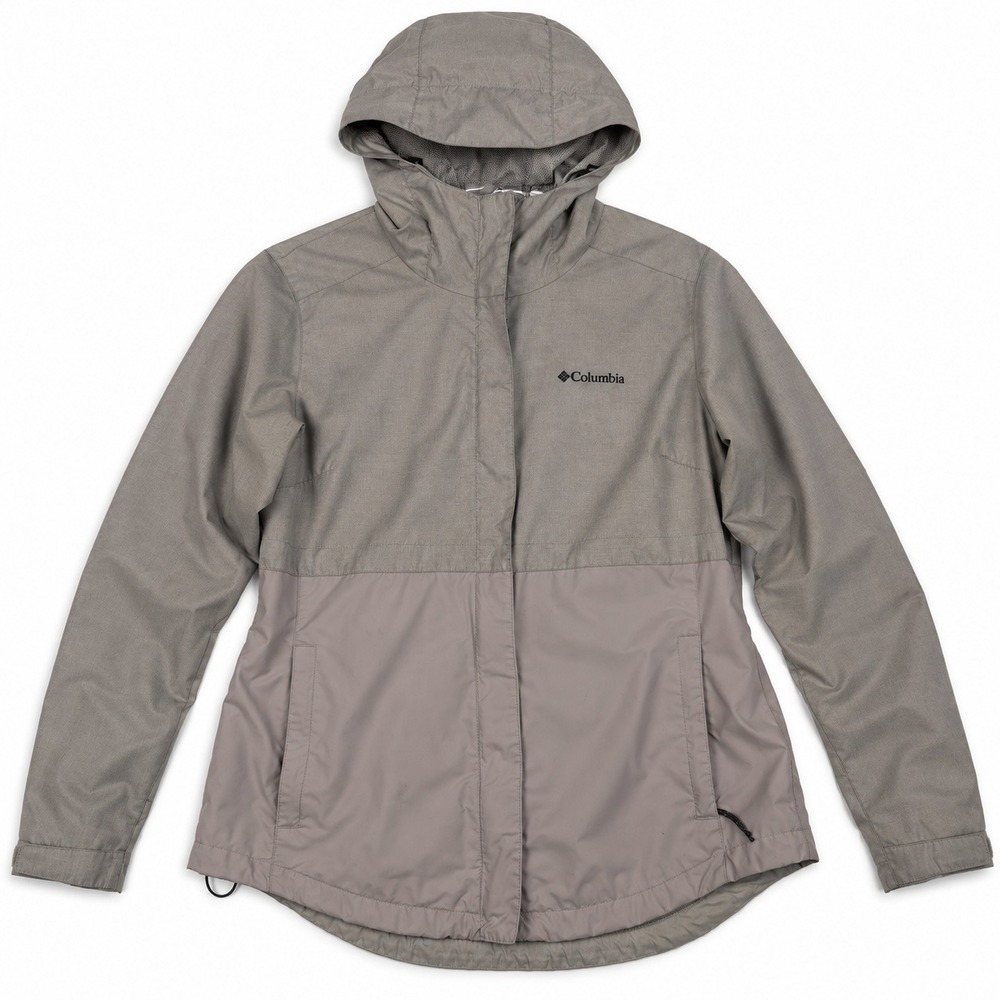 Columbia Hooded Windbreaker Jacket Womens Size M Gray Colorblock Mesh Lined Zip